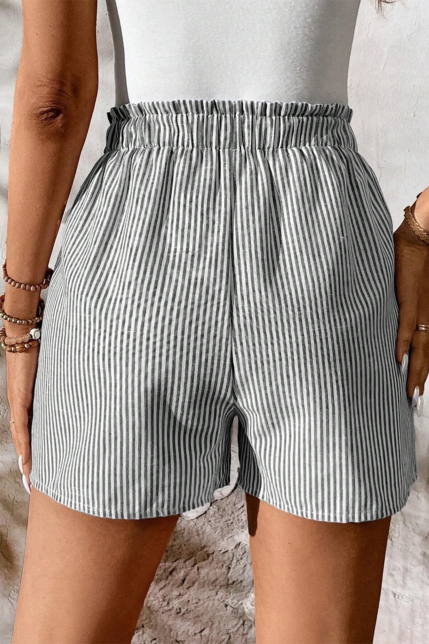 Stripe Lace-Up Elastic Waist Pocketed Shorts