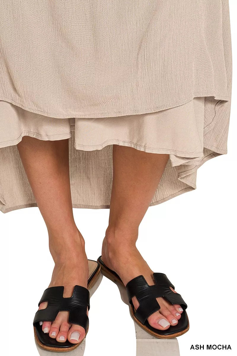 Zenana Woven Crinkle Strapless Maxi Dress